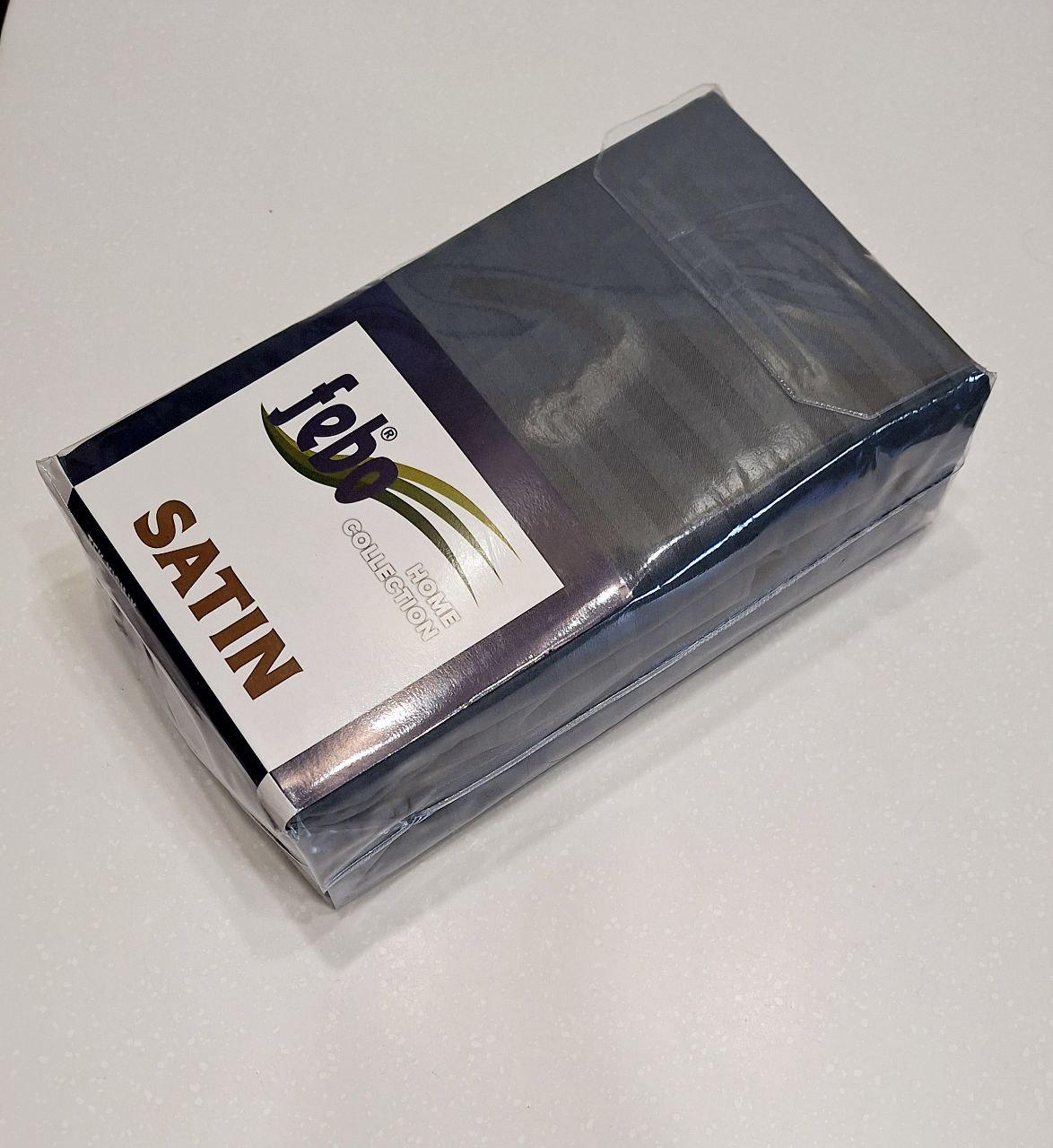 Простыня на резинке Febo страйп-сатин 180x200x30 см с 2 наволочками 50x70 см Графитовый (335)