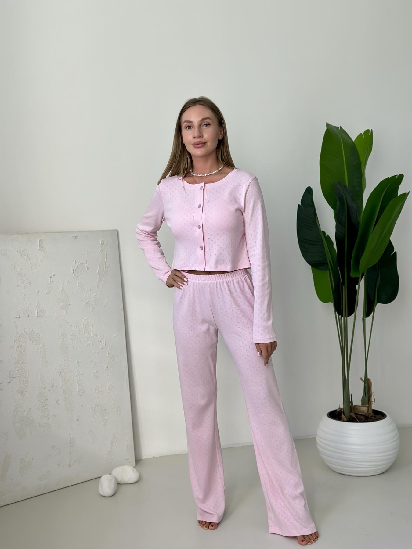 Пижамный комплект женский Lumi кофта и брюки S/M Розовый (SetPH1537)