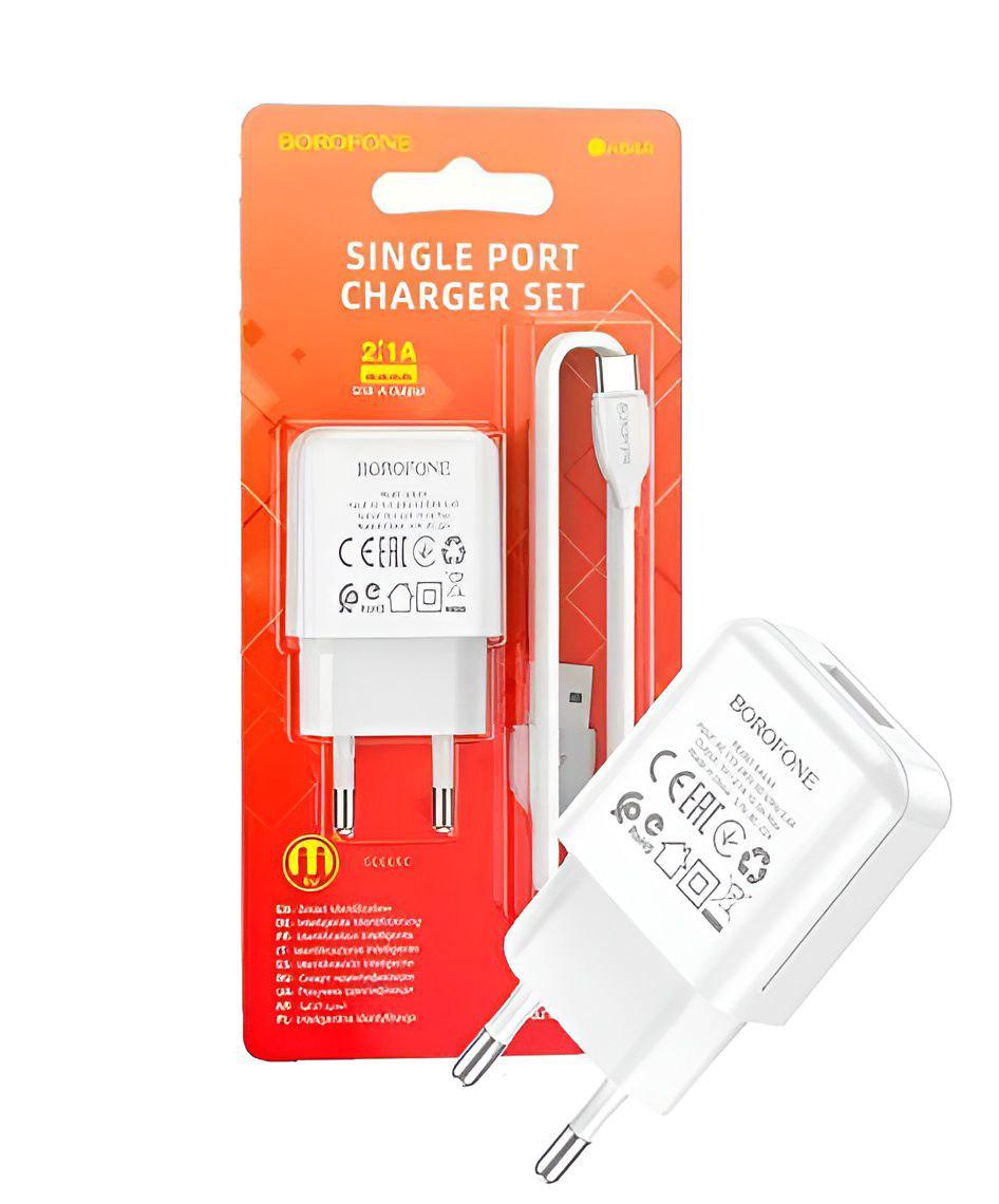 Зарядное устройство Borofone BA64A 1USB/2,1A с кабелем Type-c (20457587) - фото 2 Зарядное устройство Borofone BA64A 1USB/2,1A с кабелем Type-c (20457587) - фото 2