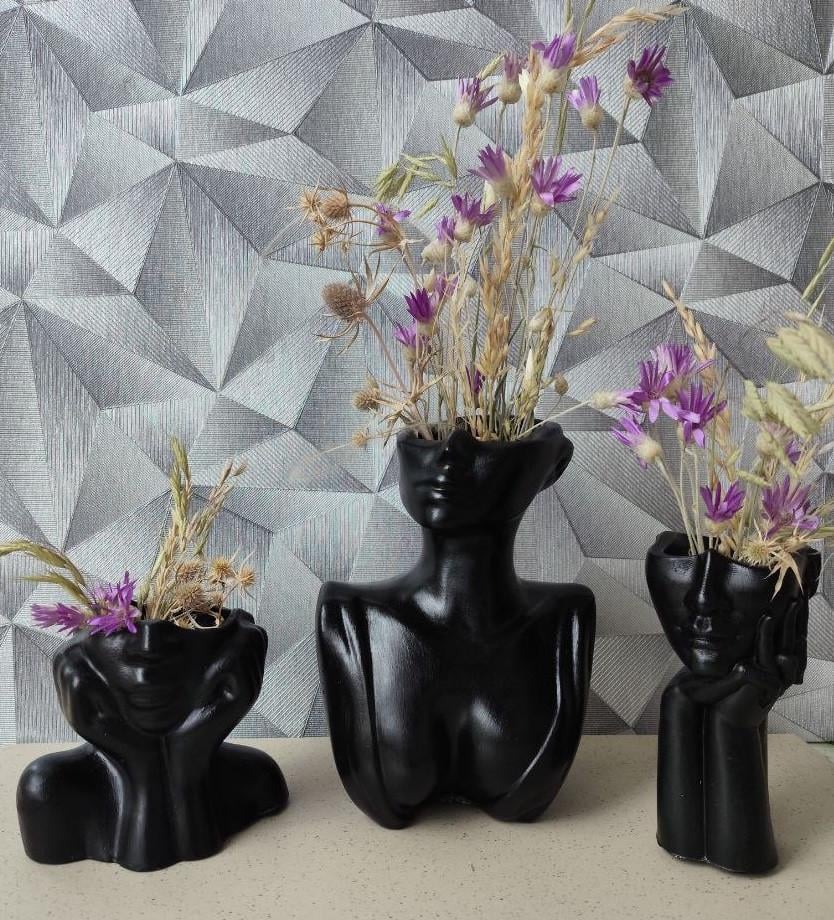 Набор декоративных ваз Женщина бюст/лицо в современном стиле арт-декор ручной работы Черный (2749657750) - фото 2 Набор декоративных ваз Женщина бюст/лицо в современном стиле арт-декор ручной работы Черный (2749657750) - фото 2