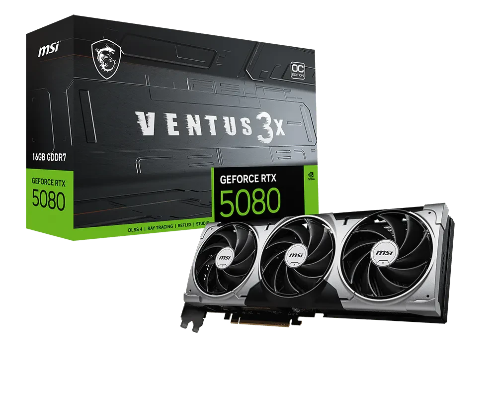 Видеокарта RTX 5080 16GB GDDR7 Ventus 3X OC MSI (GeForce RTX 5080 16G VENTUS 3X OC)