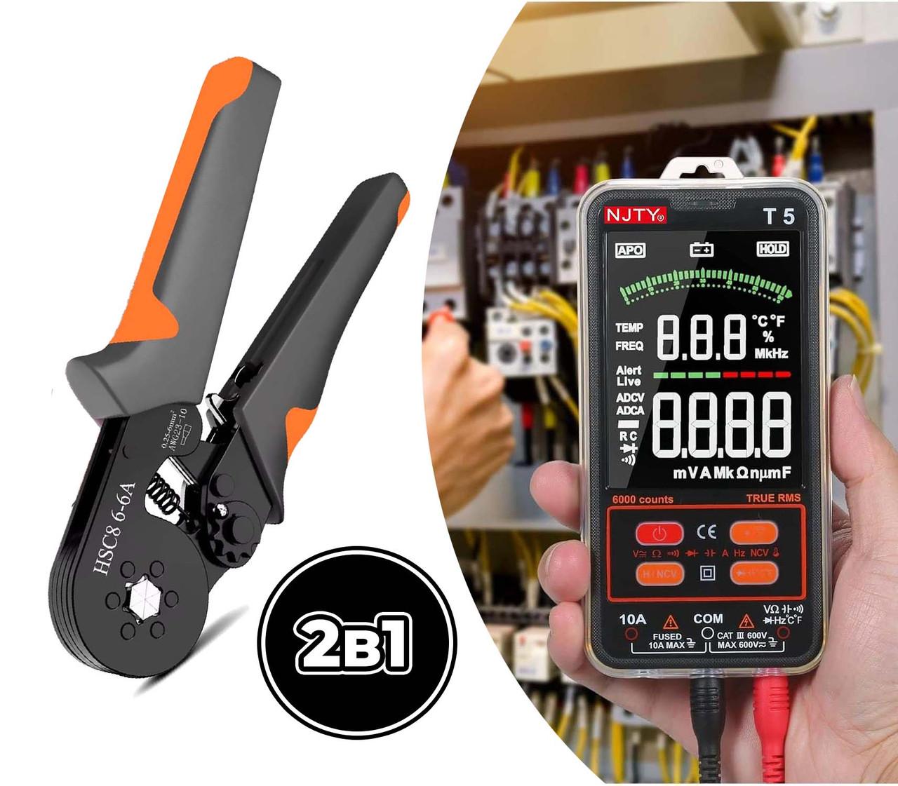 Комплект для электрика мультиметр 600V 10А и клещи для обжима наконечников гильз - фото 8