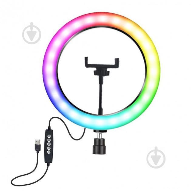 Светодиодная кольцевая лампа для селфи фото RGB MJ-33 с держателем для телефона 12" 30 см питание от USB