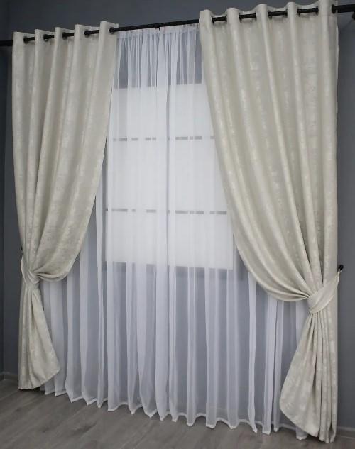 Штори на люверсах SULTAN XO жаккард 1,5х2,5 м 2 шт. Світло-бежевий (1281ш) - фото 2 Штори на люверсах SULTAN XO жаккард 1,5х2,5 м 2 шт. Світло-бежевий (1281ш) - фото 2