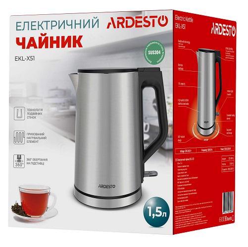 Электрочайник Ardesto Steel Collection EKL-X51 двойные стенки/термостат 1,5 л 2200 Вт Серебристый (585734) - фото 7