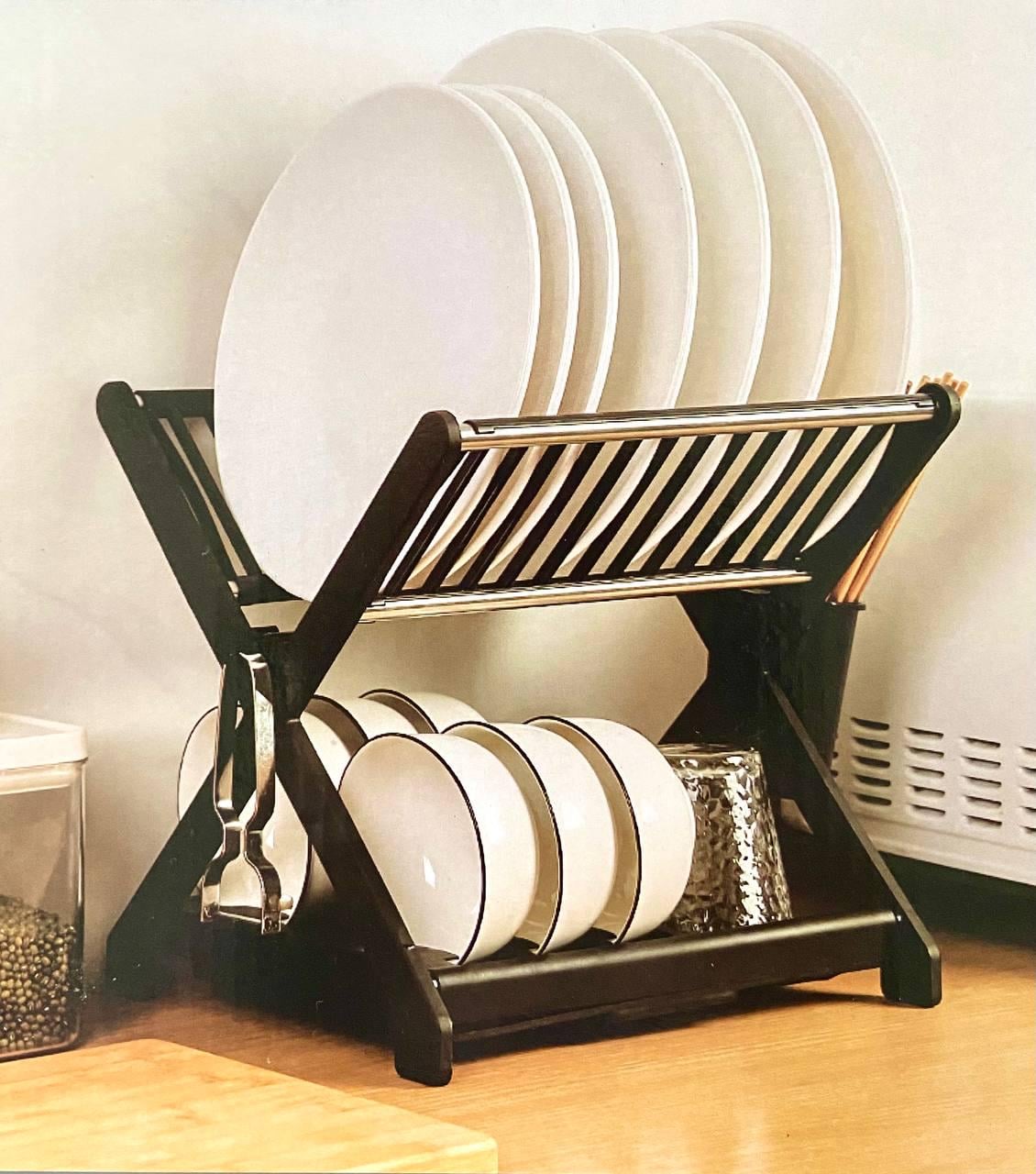 Сушарка для посуду дворівнева настільна з піддоном Чорний (32408009)