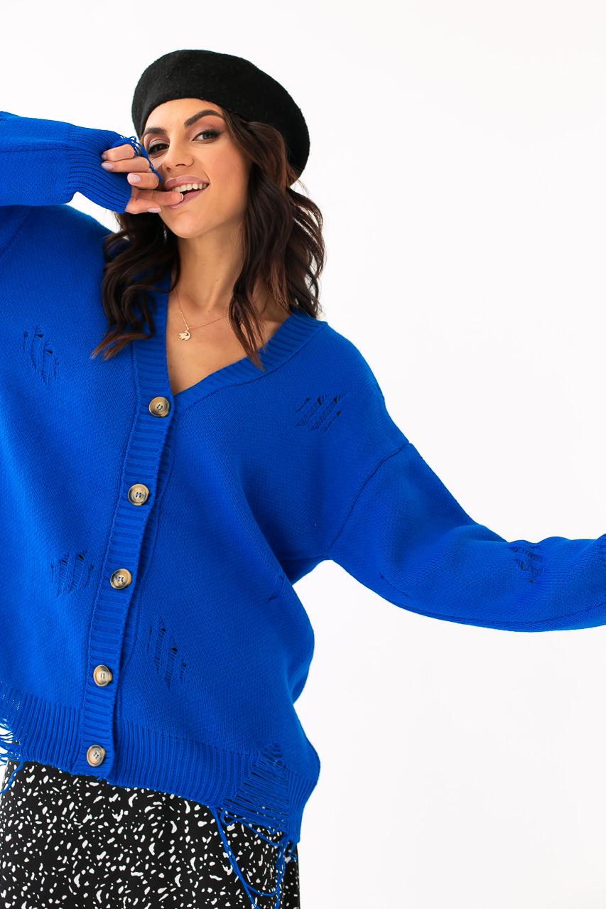 Кардиган укороченный рваной вязки LUREX M Синий (9528397) - фото 5 Кардиган укороченный рваной вязки LUREX M Синий (9528397) - фото 5