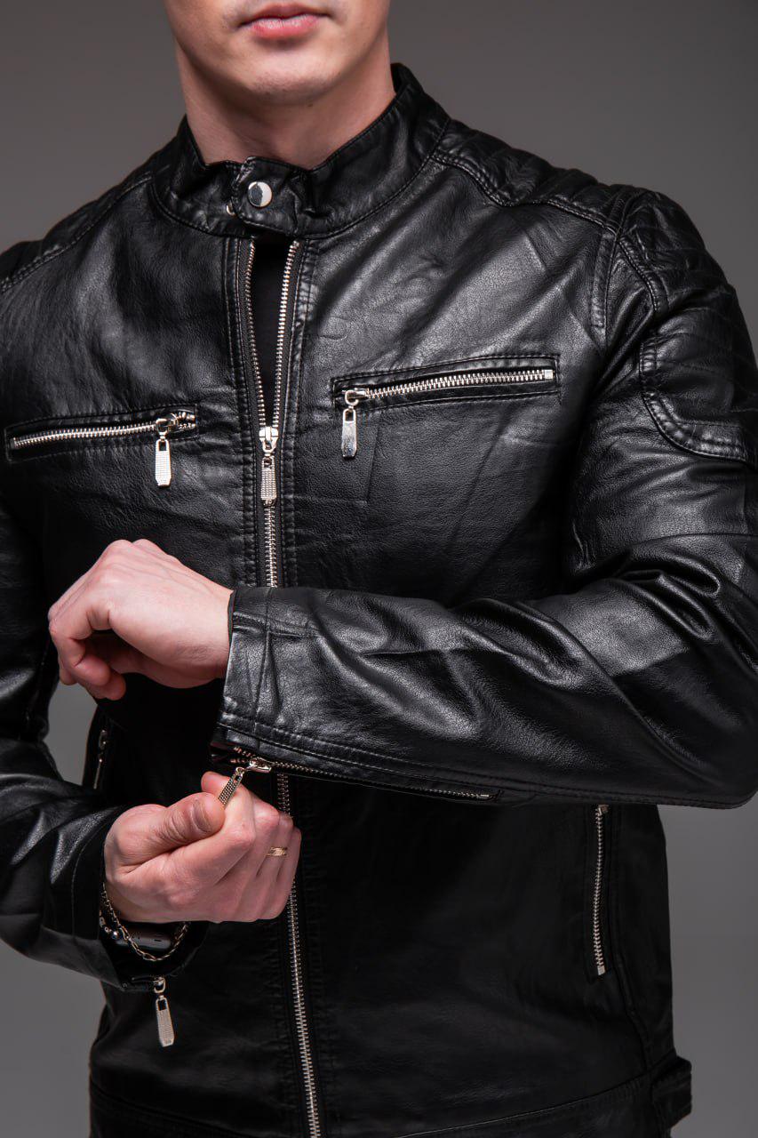 Куртка мужская из эко-кожи M Черный (2341/2) - фото 7 Куртка мужская из эко-кожи M Черный (2341/2) - фото 7