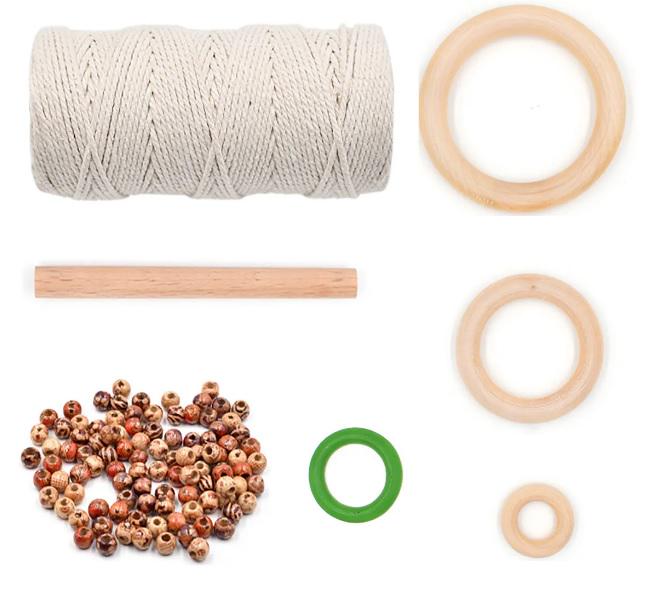 Набор для макраме бусины деревянные/кольца/палочка-основа/шнур (6426)