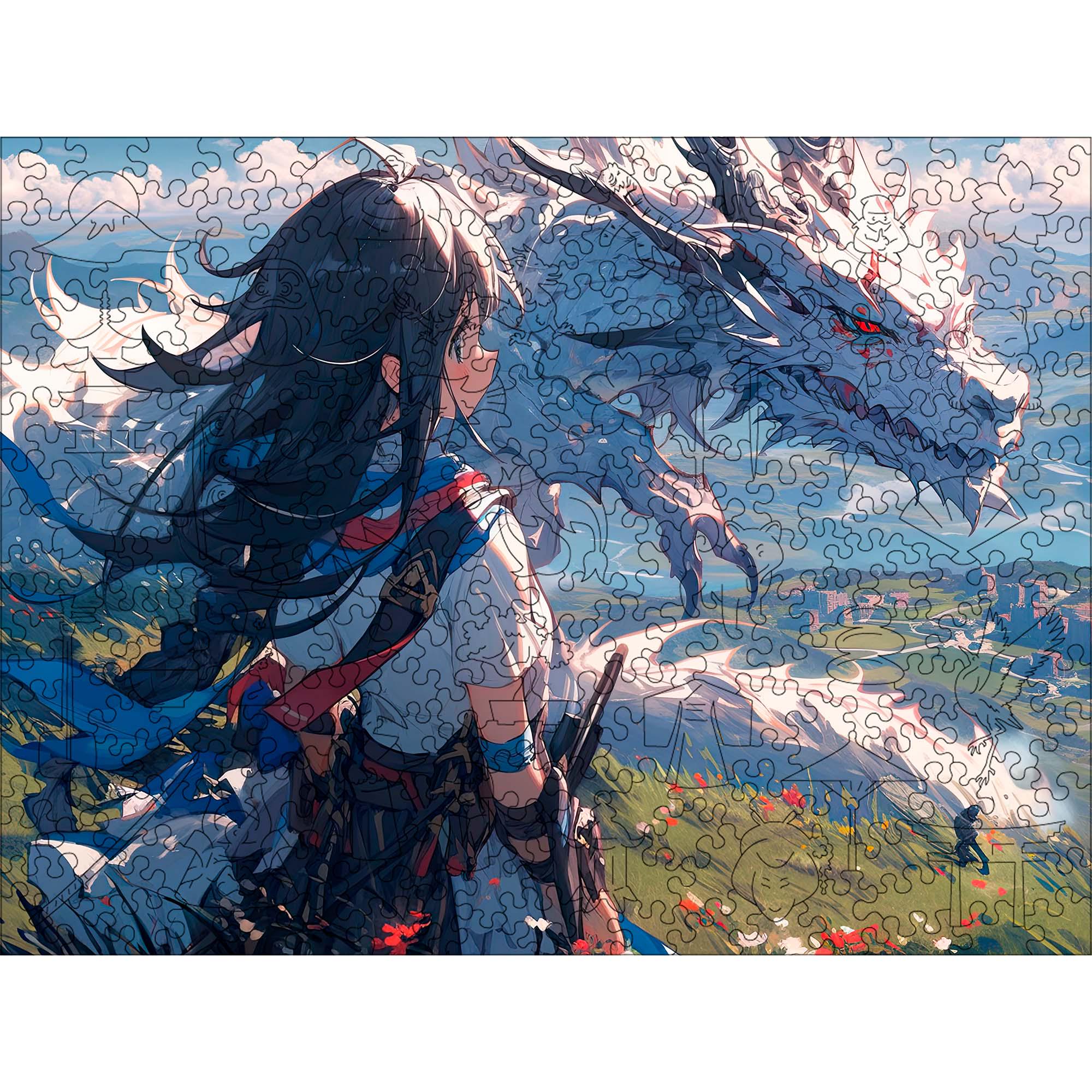 Пазл фигурный деревянный Woods Story Аниме Девушка с белым драконом) XXL (WSUA0286)