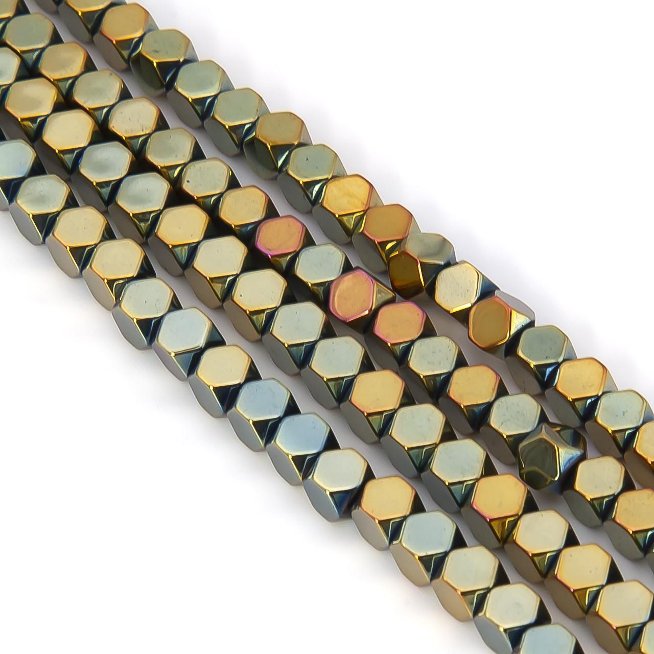 Намистини гематитові Багатокутник 4х4 мм 40 см 100 шт. Золотисто-оливковий (БГ0404ф34)