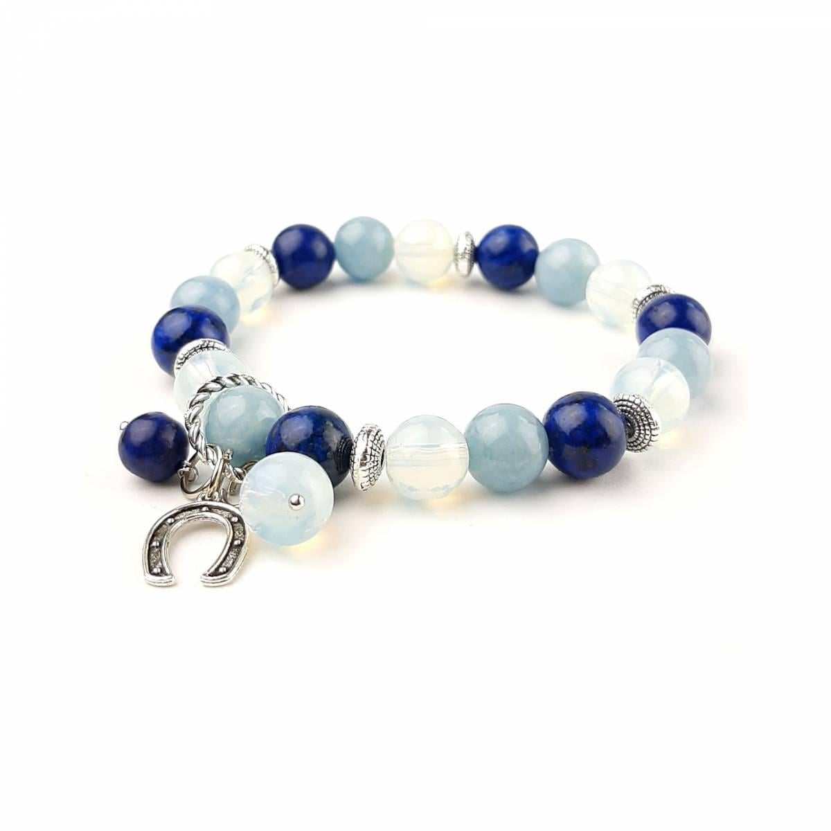 Браслет DARSANA Морозное утро из натурального лунного камня/лазурит/аквамарин (DRSU005316)