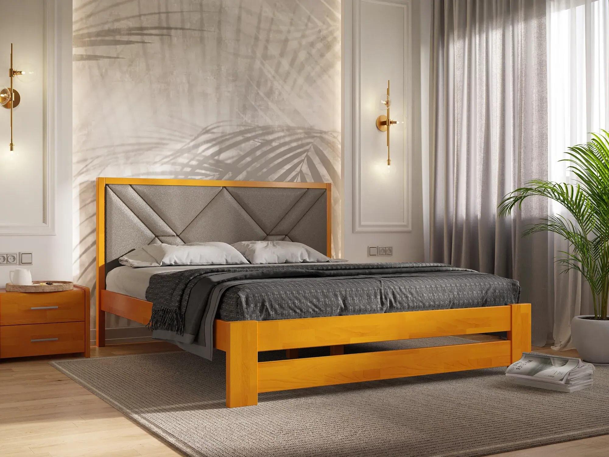 Кровать двуспальная Arbor Drev Симфония Премиум с ламелями без матраса натуральное дерево сосна/ткань 160х200 см Ольха/Серый (51372)