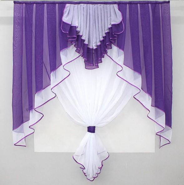 Занавеска на кухню шифон 150х170 см Фиолетовый/Белый (00к 59-416)