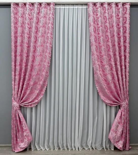 Тканина для штор жакард Завиток 1,45 м Рожевий (1647ш) - фото 3