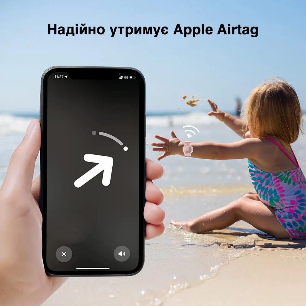 Ремешок-браслет детский для Apple Airtag силиконовый с пленкой и салфетками Розовый (83802122) - фото 2