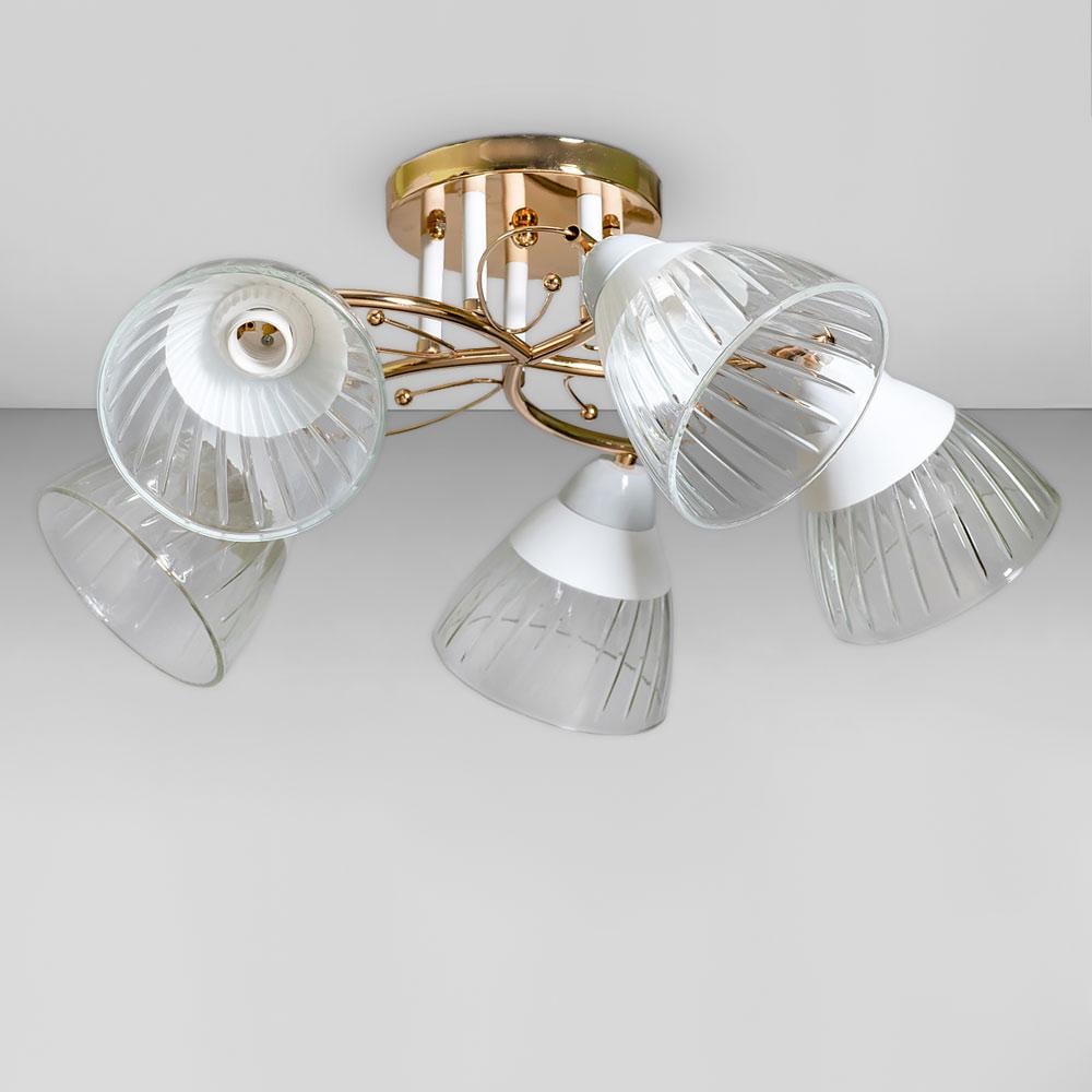 Люстра потолочная Light House SC-18703/5 FG+WH d 530х240 мм Золотой/Белый/Белый с прозрачным