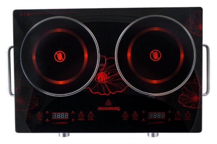 Инфракрасная настольная электроплита Crownberg CB-1327 двухконфорочная с таймером 2000 Вт Черный