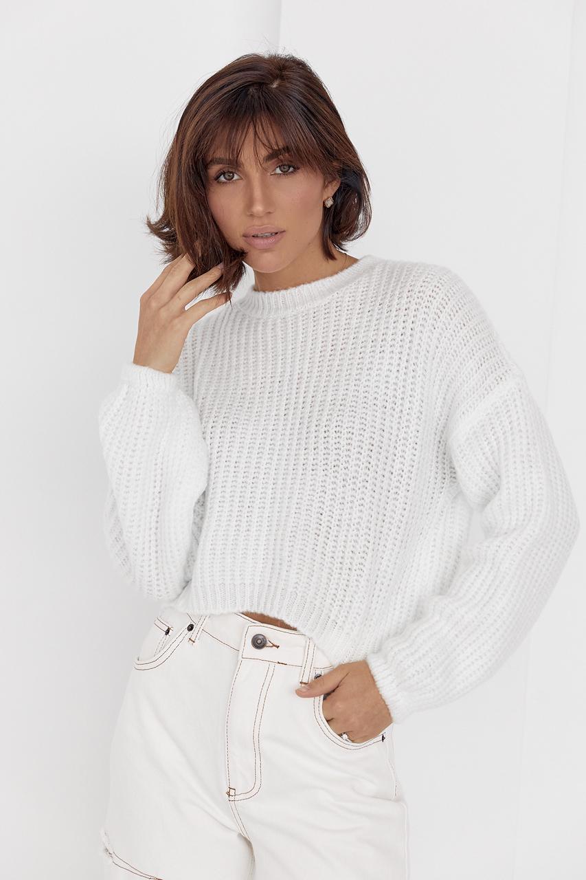 Джемпер вязаный короткий oversize M Молочный (12313187)