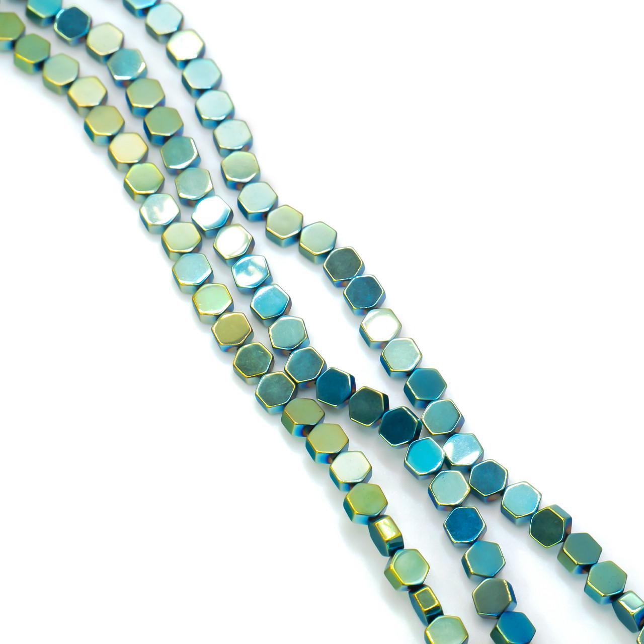 Бусины Шестигранник Гематит 4х4 мм Желто-зеленый 40 см 93 шт. (БГ0404ш35)