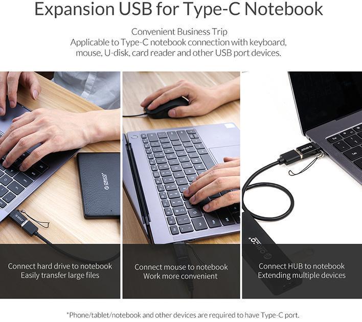 Адаптер для підключення пристроїв Orico Type-C - USB 3.0 Black (CBT-UT01-BK-BP) - фото 8