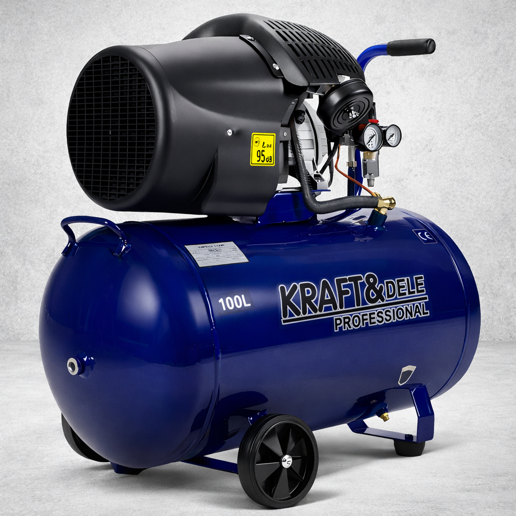 Компресор повітряний KRAFT&DELE KD4065 100 л 3 кВт 530 л/хв 95 дБ 1-8 бар поршневий масляний на колесах