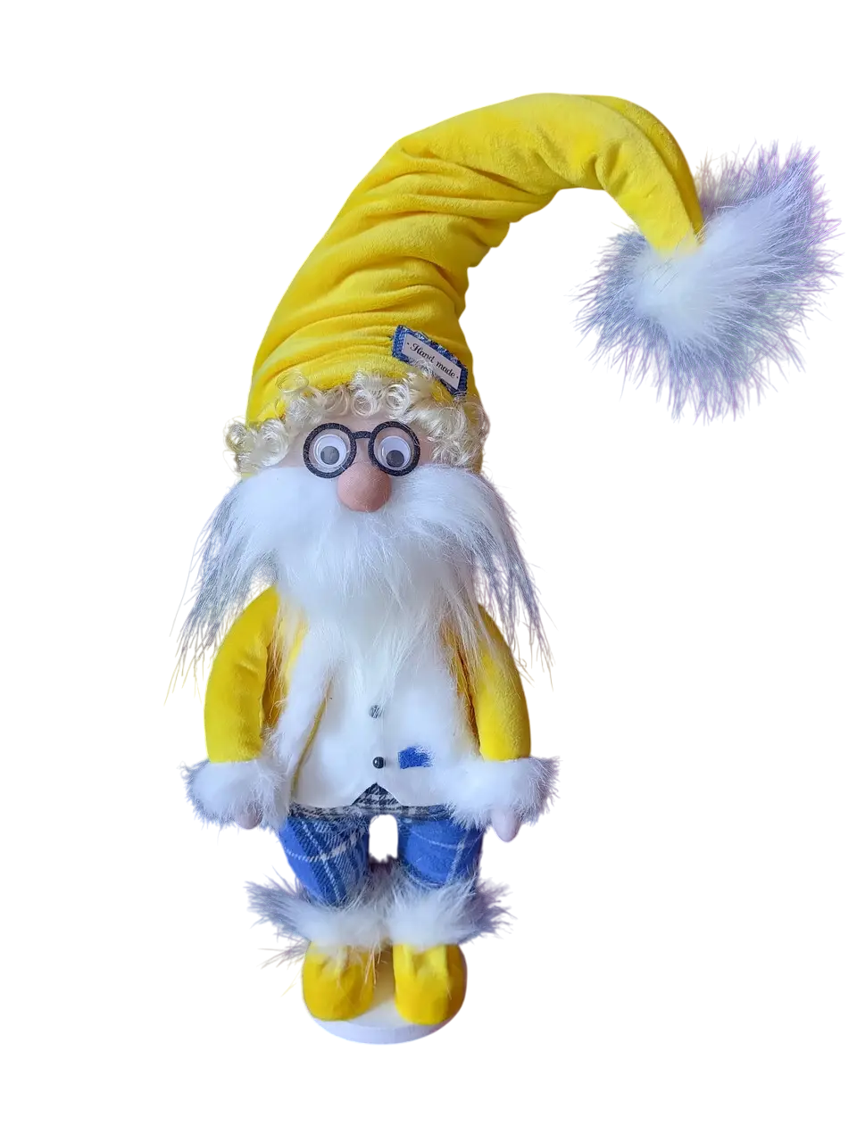Новогодняя игрушка "Гном Скандинавский в очках" из трикотажа 65 см Желтый (150-41-Гном №6)