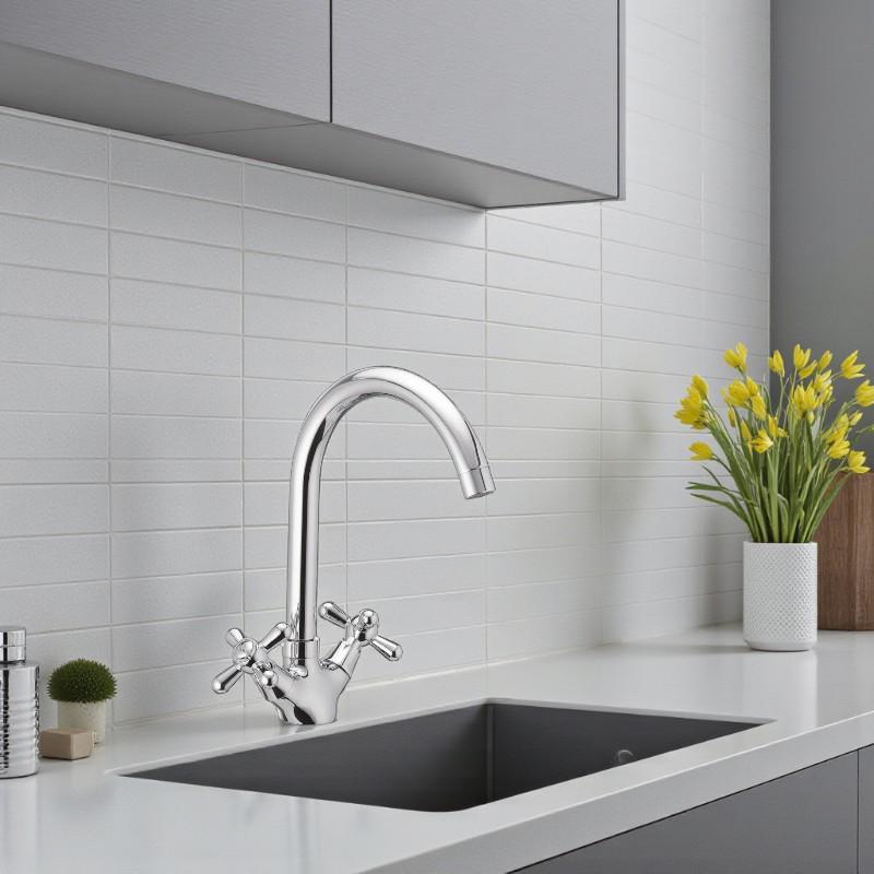 Смеситель для кухни Cron TEOREMA-275 высокий с двумя вентилями цинковый сплав Хром (b-CR0836) - фото 5 Смеситель для кухни Cron TEOREMA-275 высокий с двумя вентилями цинковый сплав Хром (b-CR0836) - фото 5