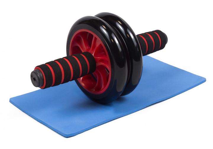 Ролик для пресса двойной EasyFit 2 колеса неопреновые ручки с ковриком Красный (EF-2302-R)