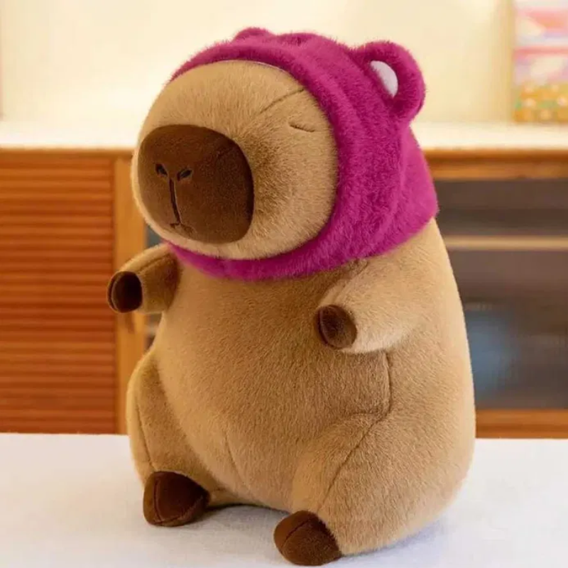 Мягкая игрушка-подушка плюшевая Капибара-объятия в шапке мишки Лотсо 40 см (2506354624)