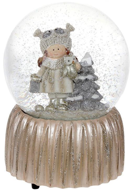 Слой музыкальный водяной Девочка с Совой с заводным механизмом 15 см Шампань