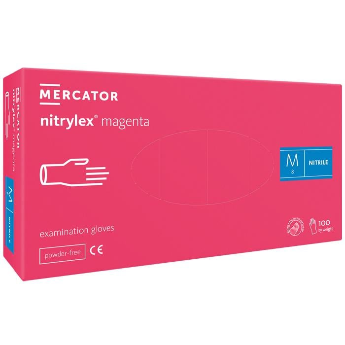 Рукавички нітрилові Mercator Nitrylex неопудрені M 100 шт. Magenta