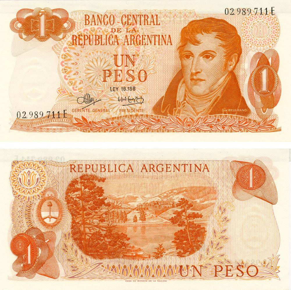 Колекційна банкнота Аргентина 1 песо 1970-1973 UNC P287 (Б13122)