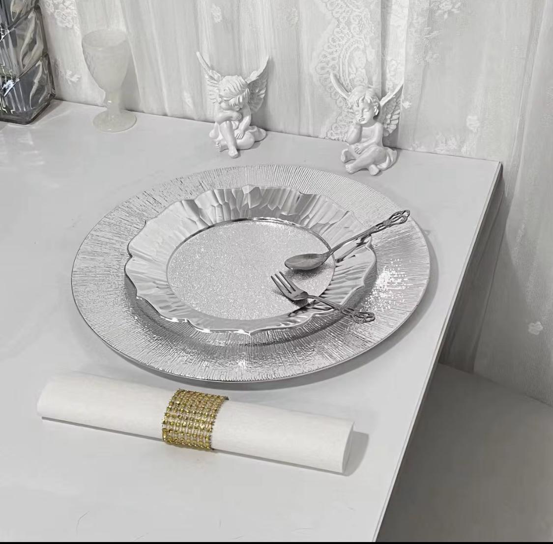 Набор стеклянных тарелок Линия сияния 32,7 см 6 шт. Серебряный (40135) - фото 4