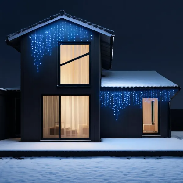 Гирлянда бахрома уличная 105 LED 6 м от сети белая нить Синий