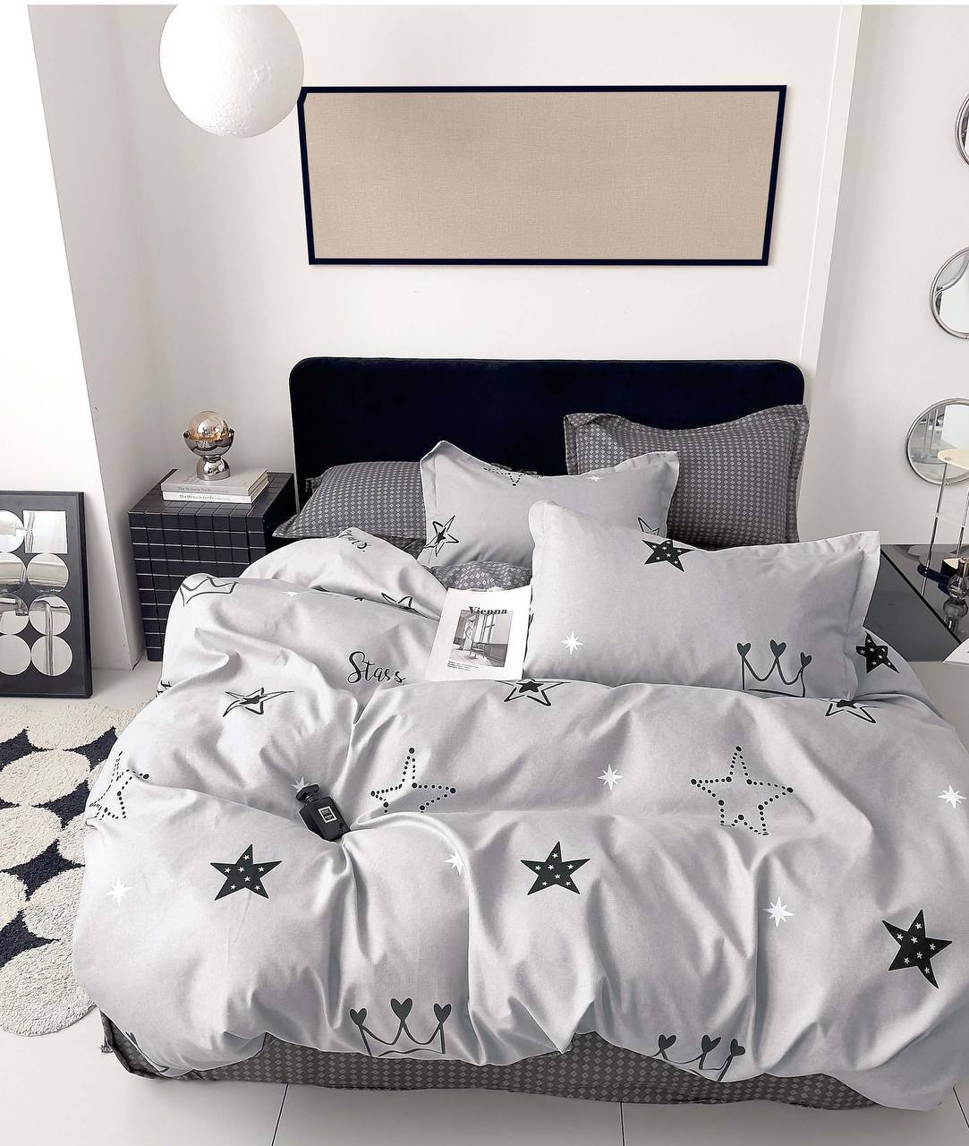 Постільна білизна фланель двоспальний з зірочками 70x70 см Білий