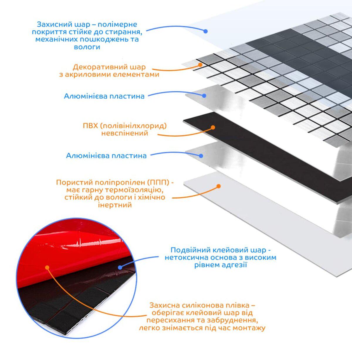 Плитка самоклеюча алюмінієва мозаїка 300х300х3 мм Сріблястий/Чорний (SW-00001825 D) - фото 4