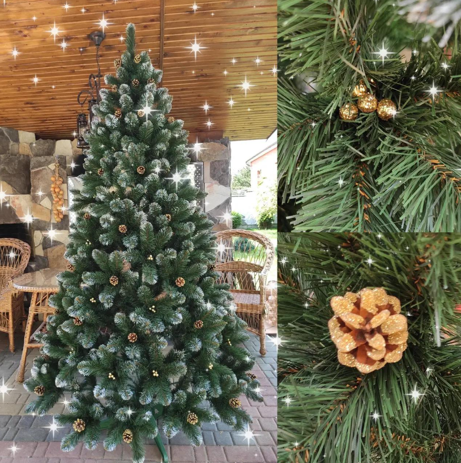 Штучна ялинка Кармен з ПВХ з шишками/перлами 2,00 м Темно-зелений/Білий/Золотий (NYT15314) - фото 5