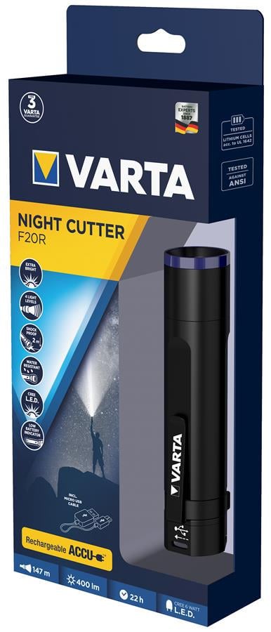 Ліхтар VARTA Night Cutter F20R, IPX4 до 400 люмен до 147 метрів перезаряджаємий Micro-USB (18900101111) - фото 6