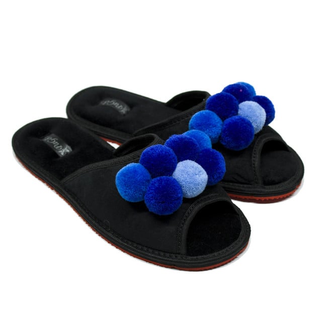 Капці домашні PaGo Блакитний помпон 37 Чорний