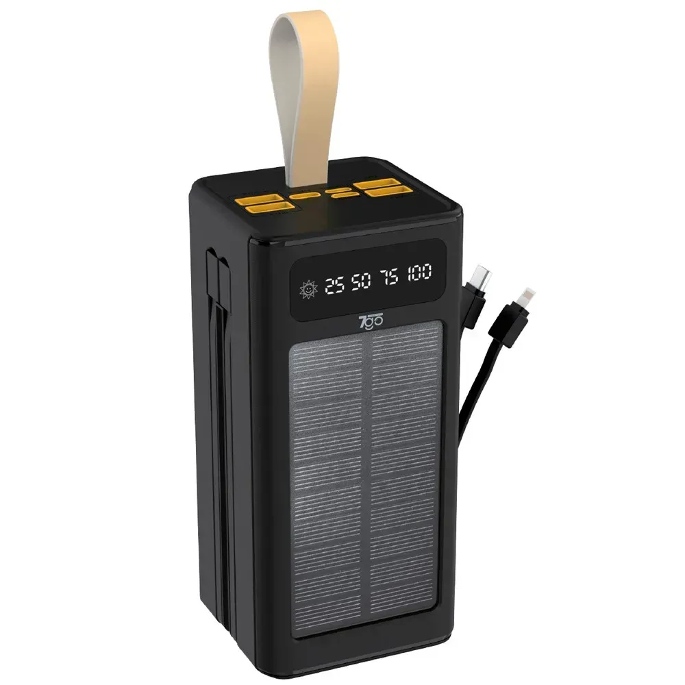 Повербанк 7GO GPW-01 50000 mAh Fast charging PD22.5W с солнечной панелью и фонариком Черный