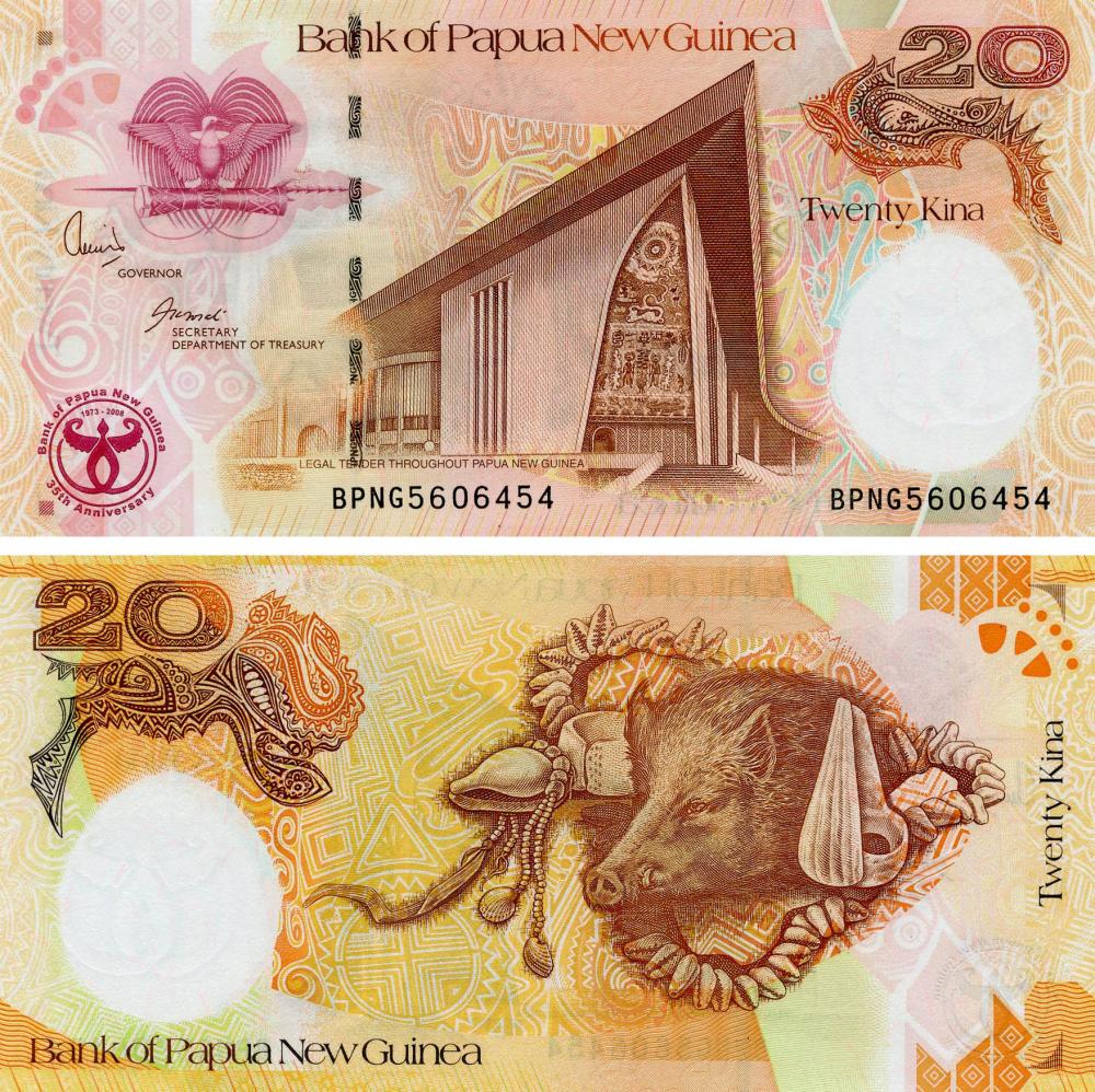 Коллекционная банкнота Папуа-Новая Гвинея 20 кина 2008 UNC 35th Anniversary P36a (Б18224)