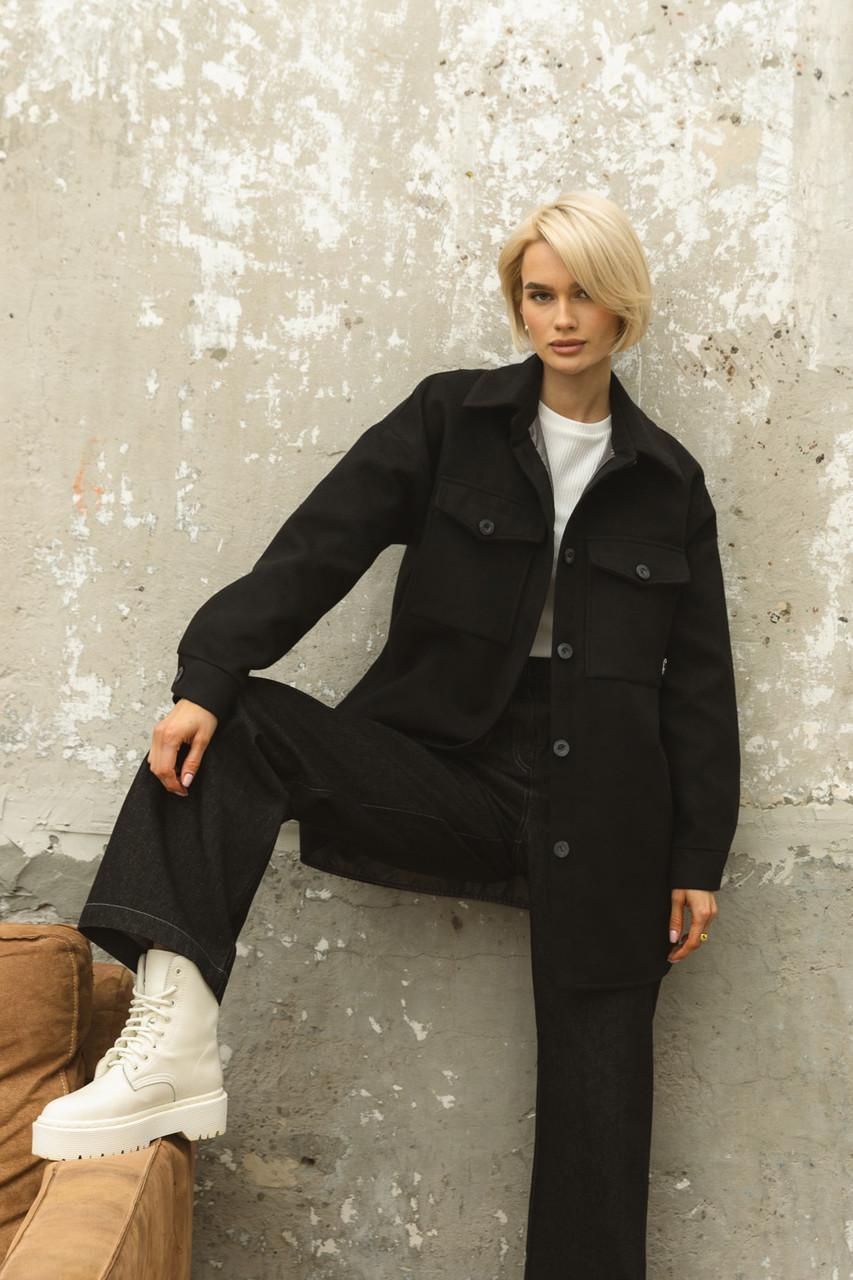 Пальто-рубашка женская из кашемира L-XL Черный (2738007443) Пальто-рубашка женская из кашемира L-XL Черный (2738007443)