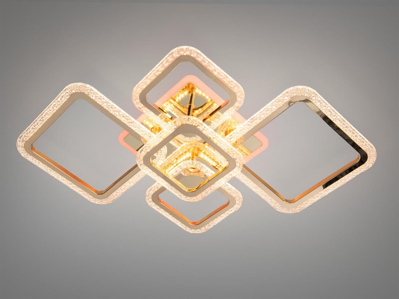 Люстра светодиодная потолочная для гостиной 85 Вт димер 5 квадратов Золотой (A8170/2+3G LED 3color dimmer)