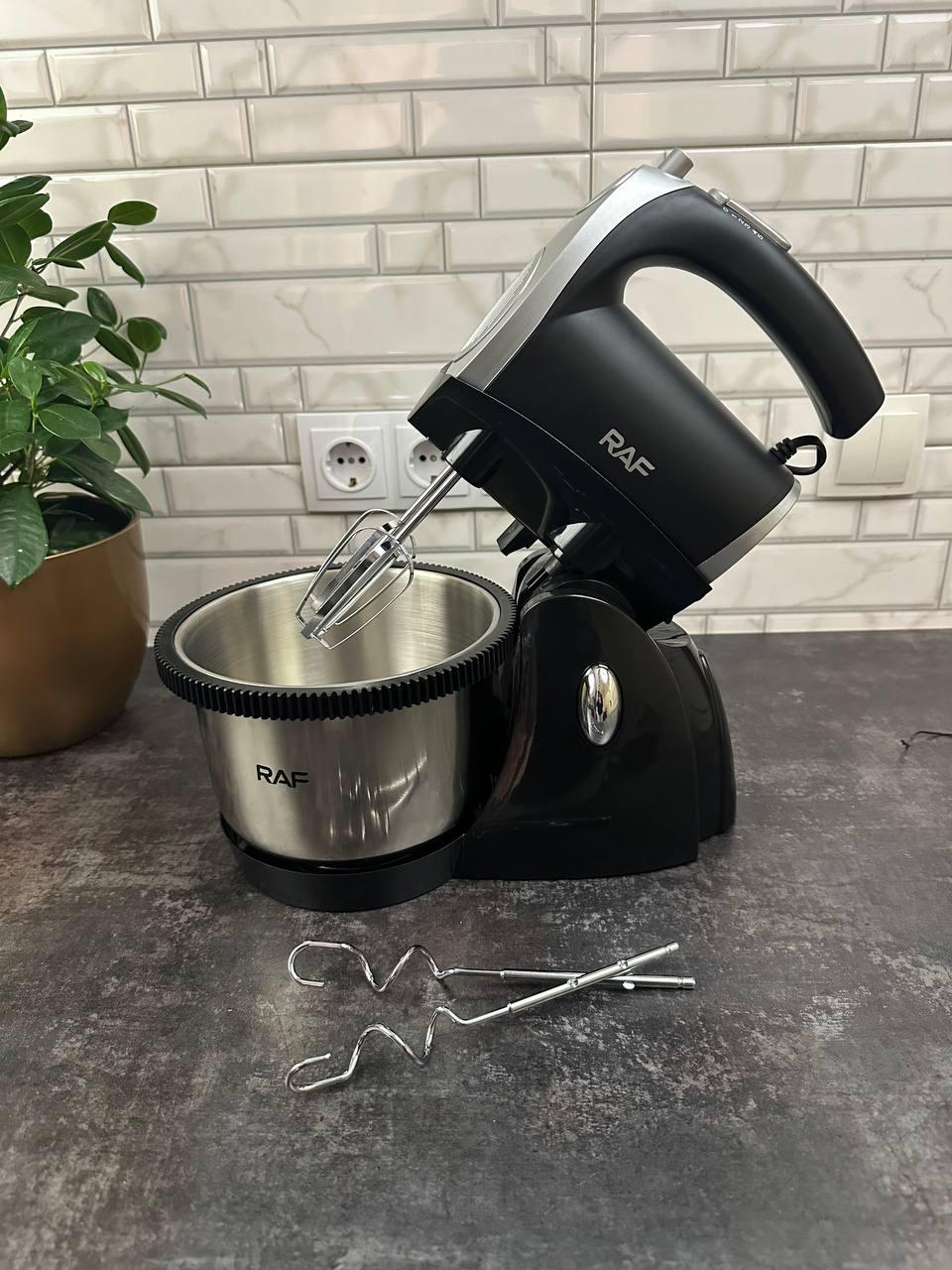 Міксер на підставці ручний RAF з обертаючою металевою чашею 3 л 5 швидкостей +турбо 1000 Вт Чорний (R-6662)