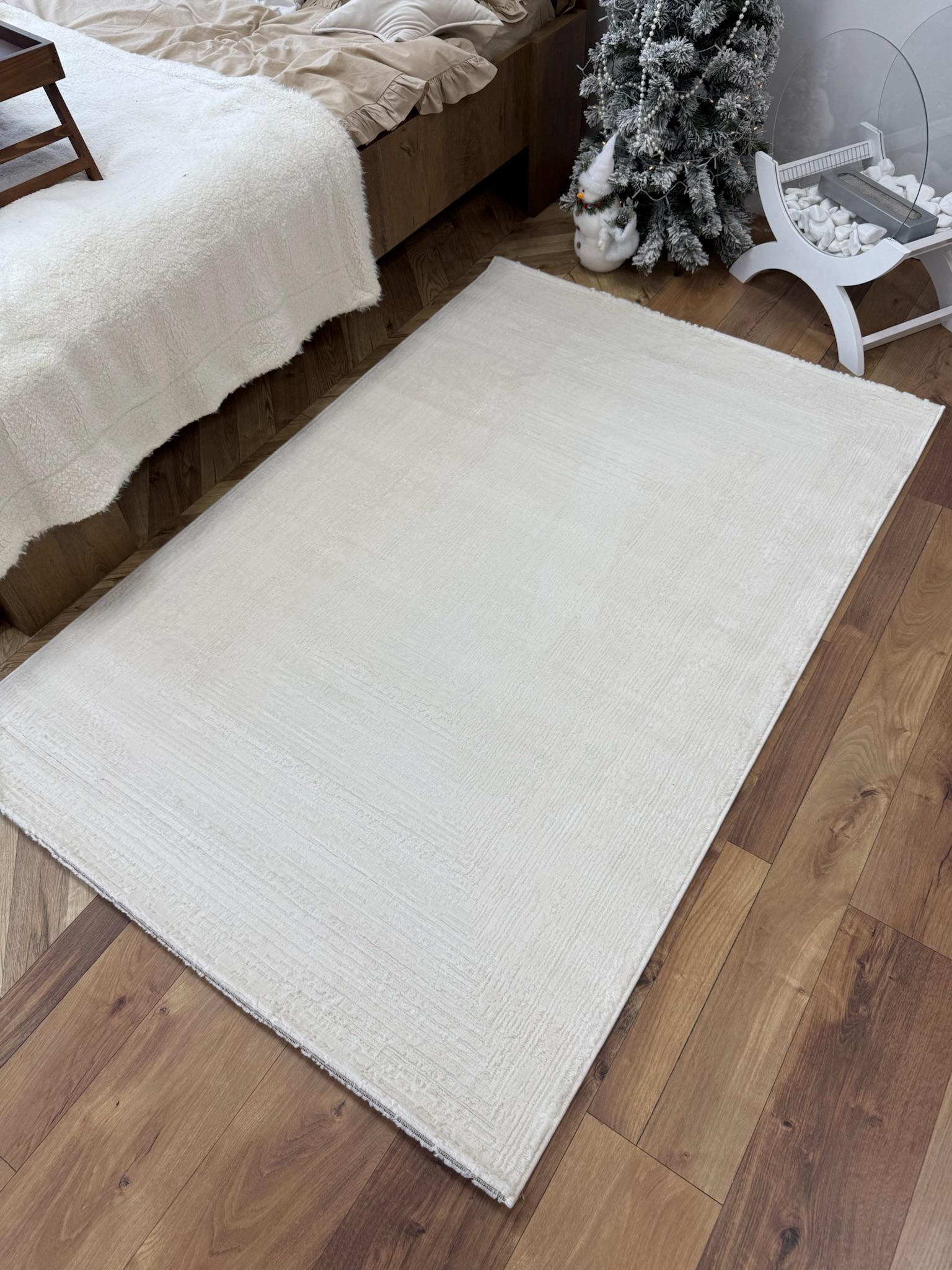 Килим з рельєфними лініями низьковорсовий 160х300 см Кремовий (31267073)