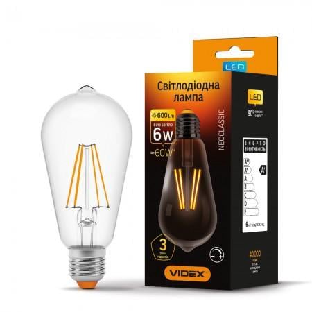 LED-лампа Videx Filament ST64FD дімерна 6W E27 4100K 220V (27844353)