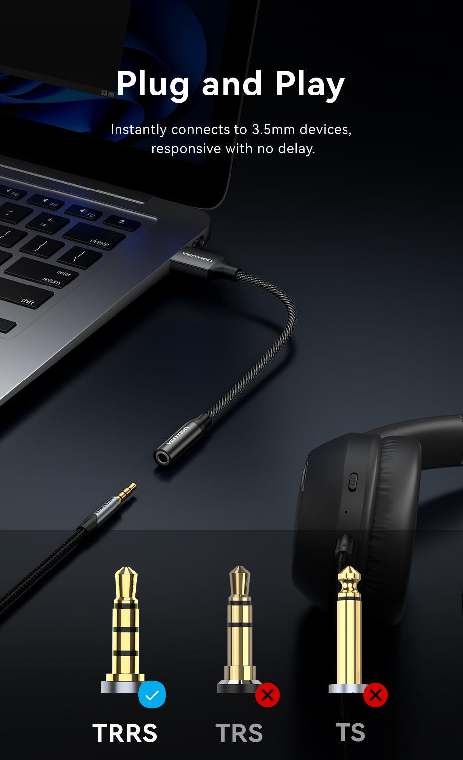 Зовнішня звукова карта Vention USB 1 м звук 96кГц/24біт OMTP/CTIA шумозаглушення DSP алюмінієвий Чорний (CVEBF) - фото 7