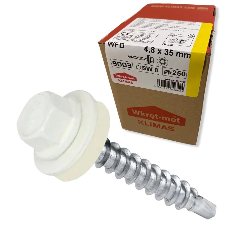 Саморіз покрівельний по дереву Klimas Wkret-Met RAL 9003 4,8x35 мм 250 шт.