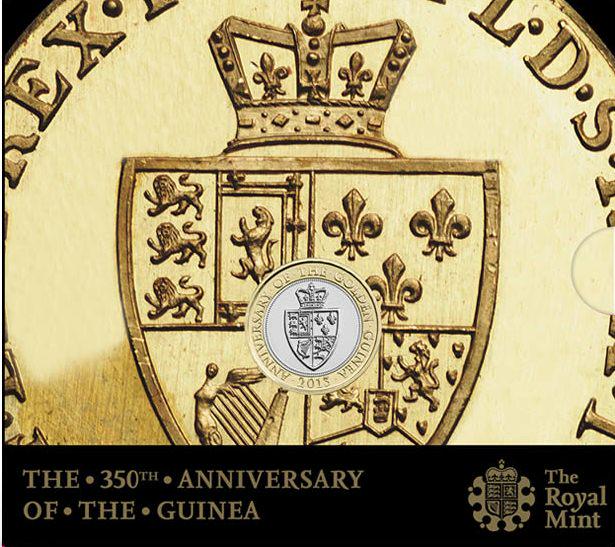 Коллекционная монета Великобритания 2 фунта 2013 Биметалл UNC 350 лет Гинеи в сувенирной упаковке (М02791)